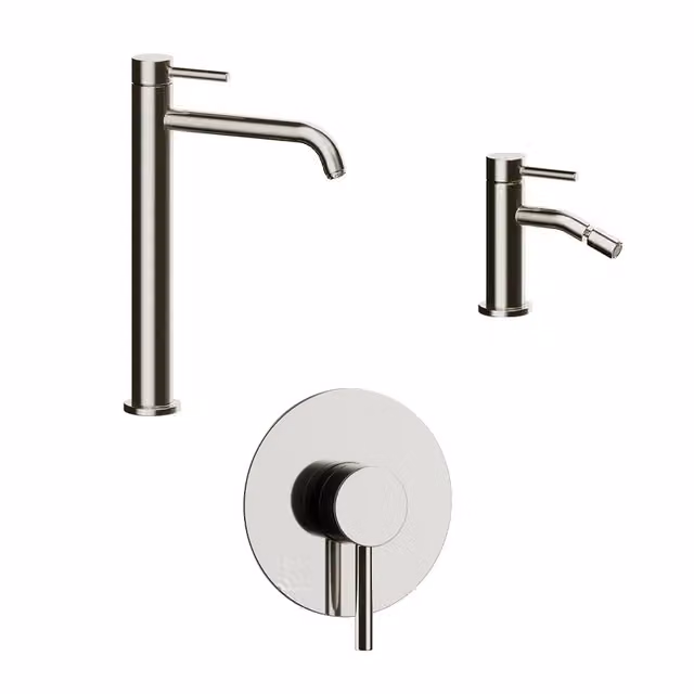 Set miscelatori: lavabo alto bidet senza scarico e incasso doccia monocomando nickel spazzolato | Bette