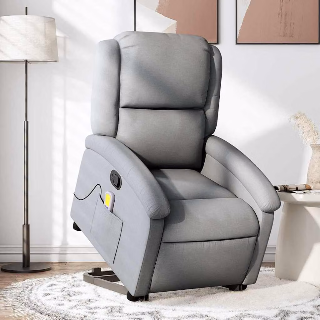 vidaXL Poltrona Alzapersona Reclinabile con Massaggio Grigio Chiaro in Tessuto – 1