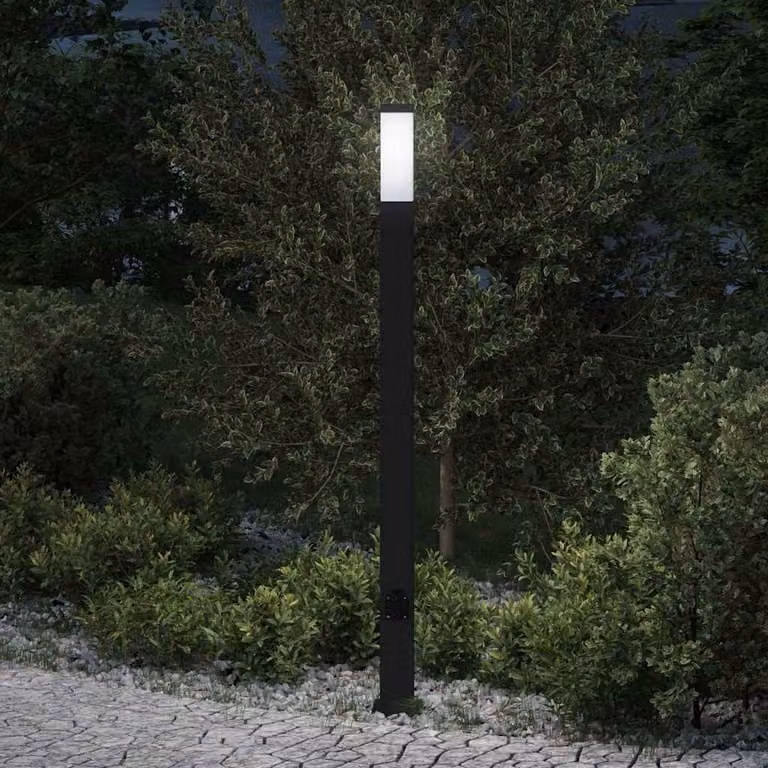 vidaXL Lampada a paletto nera con presa di corrente IP44, Altezza: 110 cm