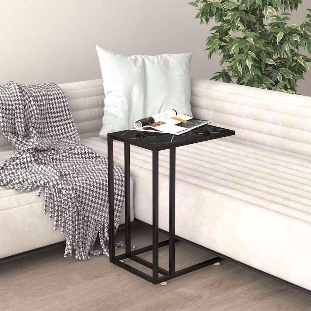 vidaXL Tavolino per Computer Modern con Piano in Marmo Nero e Vetro Temperato, L 50 cm x P 35 cm x H 65 cm