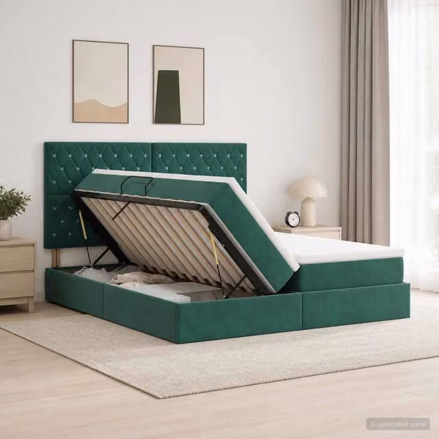 Letto con Contenitore Moderno vidaXL in Velluto Verde con Base Lift Up L/P/H: 204 x 200 x 140 cm – 1