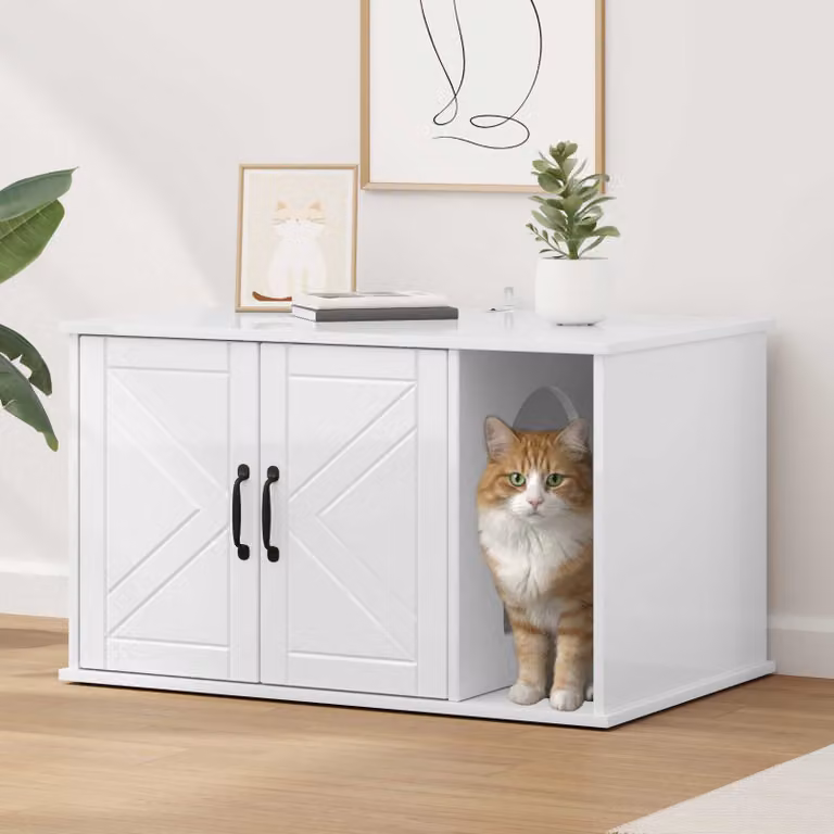Casa per gatti vidaXL in bianco lucido, L: 85 cm, P: 55 cm, H: 50,5 cm