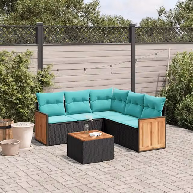 Set Divani da Giardino 6 pz con Cuscini Nero in Polyrattan 3227646