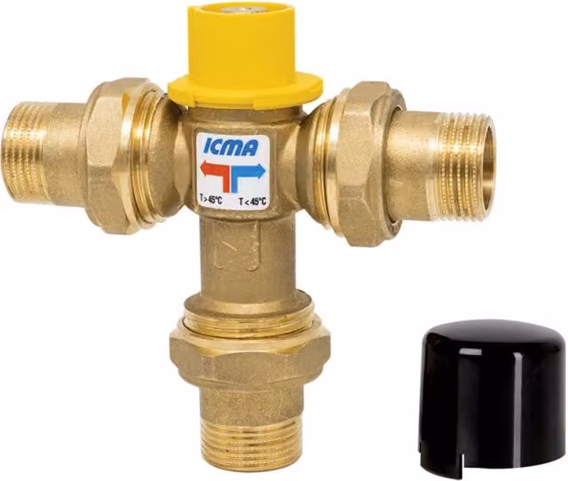 Deviatore termostatico combinato ICMA in ottone spazzolato 3/4" per impianti solari – 1