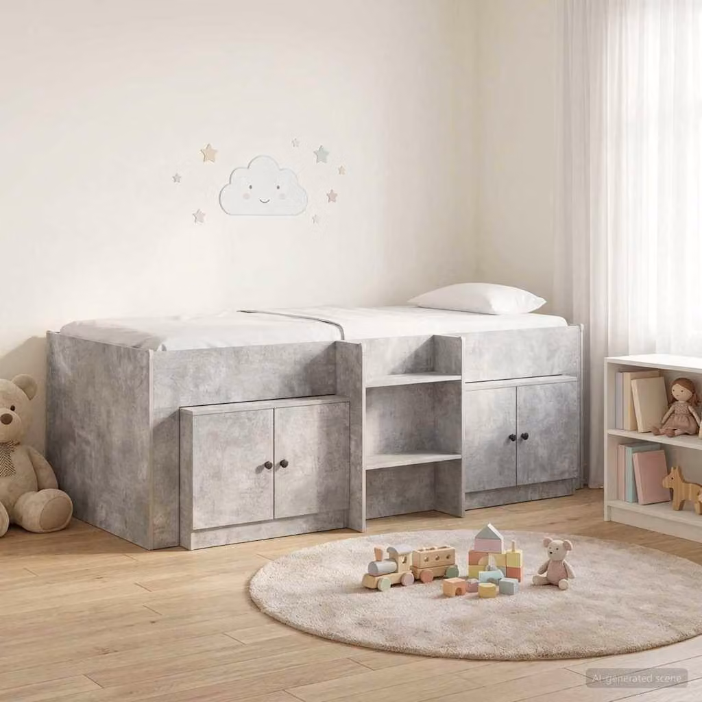 Maison Exclusive - Struttura letto a soppalco con armadio, 3 pezzi, colore grigio cemento, realizzata in materiale composito di legno