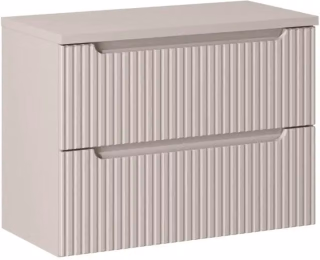 Set da bagno sospeso VANO cachemire opaco 80cm: mobile sotto lavabo con cassetti scanalati + piano per lavabo