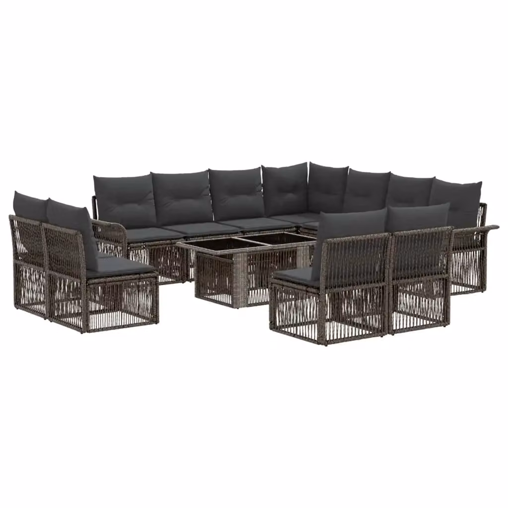 Set Divano da Giardino vidaXL a forma a U in Polyrattan Grigio e Antracite con Tavolino e Cuscini – 2