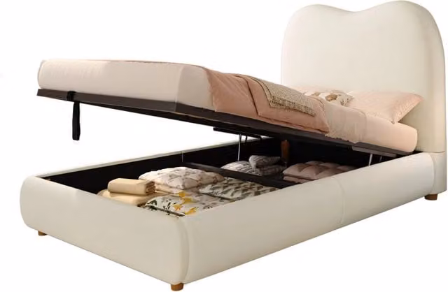Letto singolo per bambini 90x200 in velluto beige con contenitore， rete inclusa， senza materasso