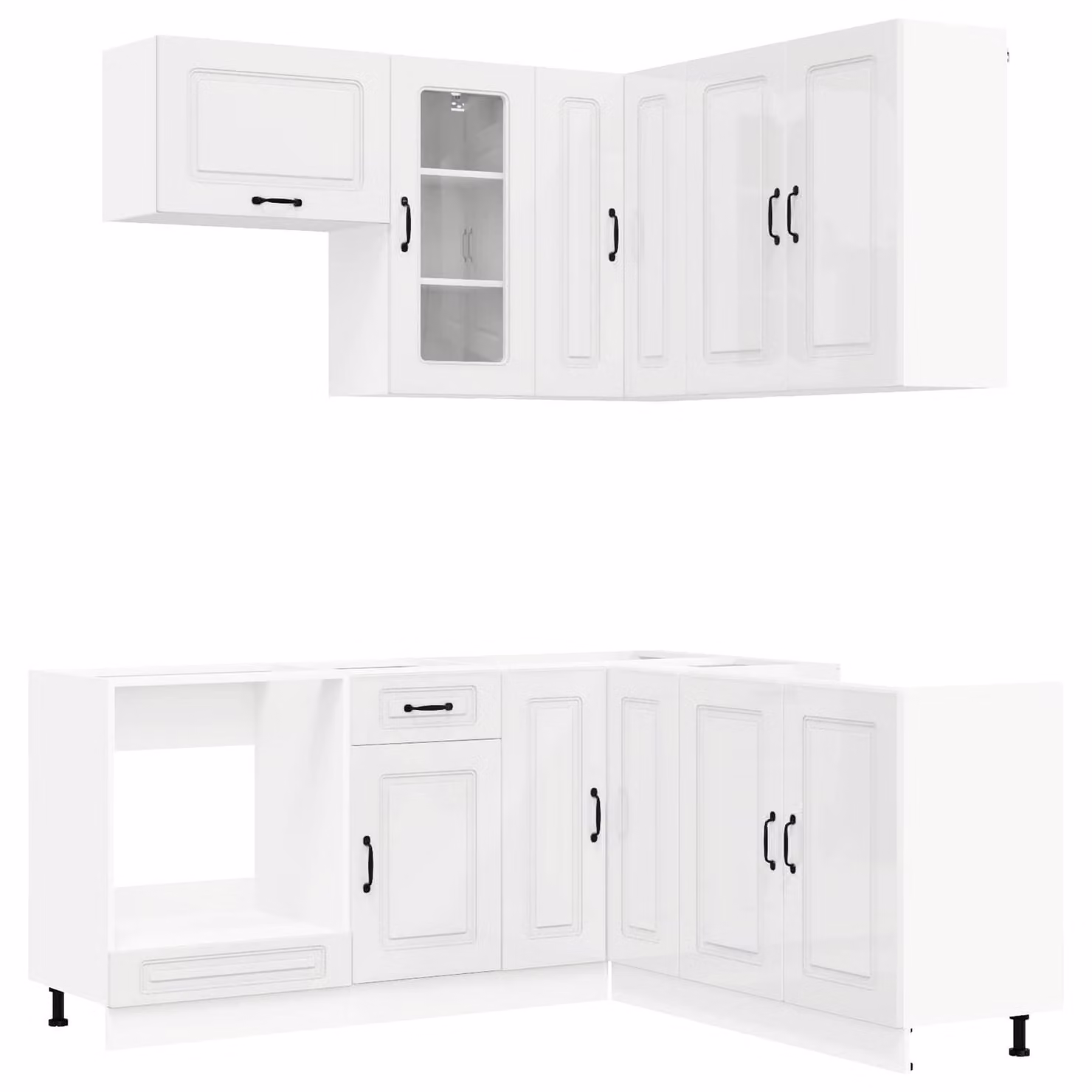 Set di mobili da cucina KALMAR, 8 pezzi, in legno impiallacciato bianco lucido