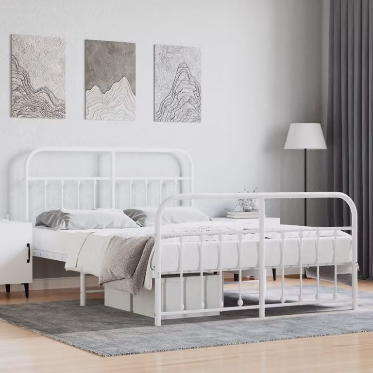 The Living Store Struttura letto con testiera e pediera in metallo bianco 140x190 cm
