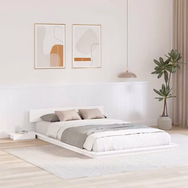 Struttura letto con giroletto e rete in legno bianco laccato L 120 x P 190 cm