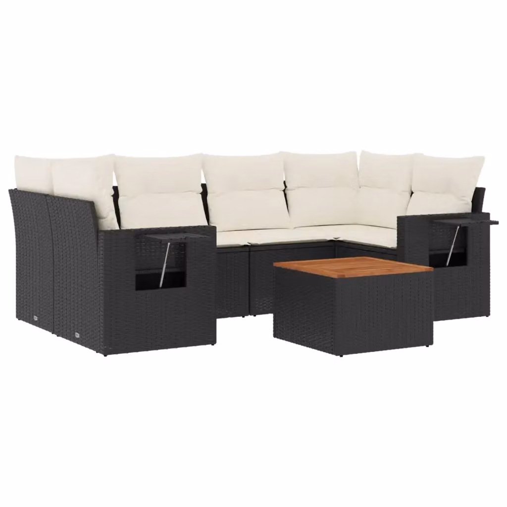 vidaXL Set Divani da Giardino a L con Polyrattan e Cuscini, 7 Pezzi, Nero – 2
