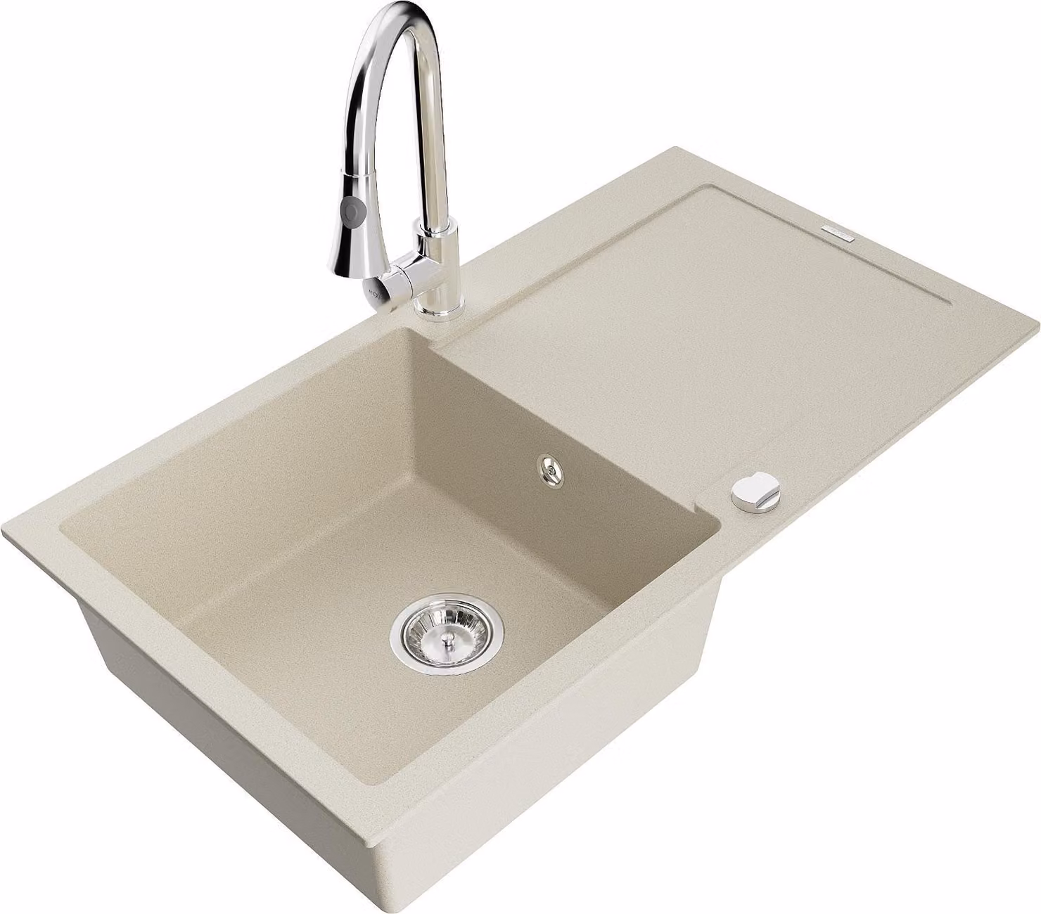 Mexen Leo lavello in granito a una vasca con sgocciolatoio e rubinetto da cucina Elia, beige - 6501-69-670101-00