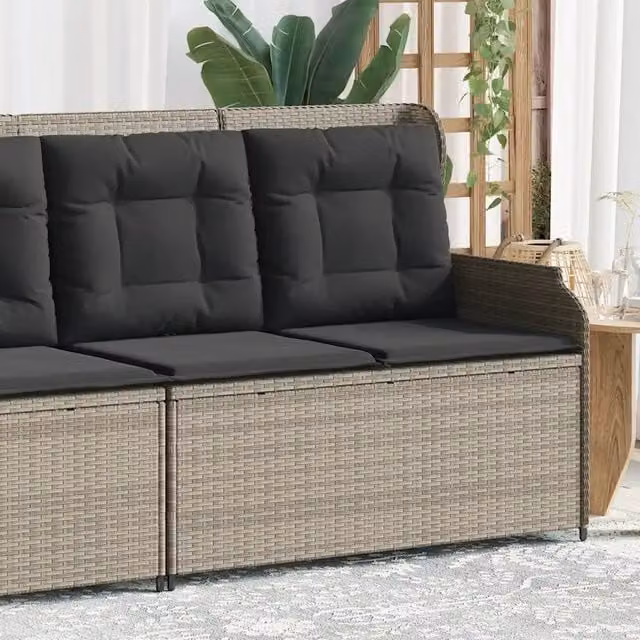 Panca Reclinabile da Giardino Outsunny in Polyrattan Grigio con Cuscini