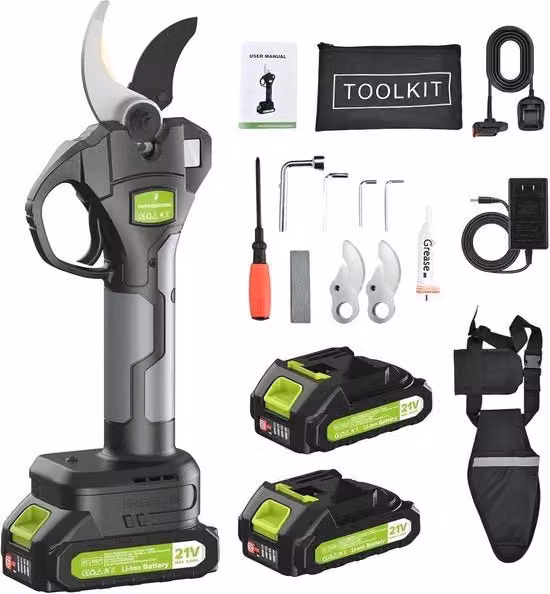 Serra elettrica per giardini 21V Serra professionale senza fili con 2 x batterie 2.0Ah Motore a ingranaggi a denti dritti Display LCD per giardini e boschi