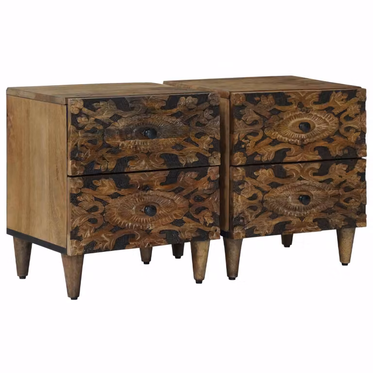 Set di 2 Armadi da Notte vidaXL in Legno di Mango Marrone L: 40 cm, P: 33 cm, H: 46 cm