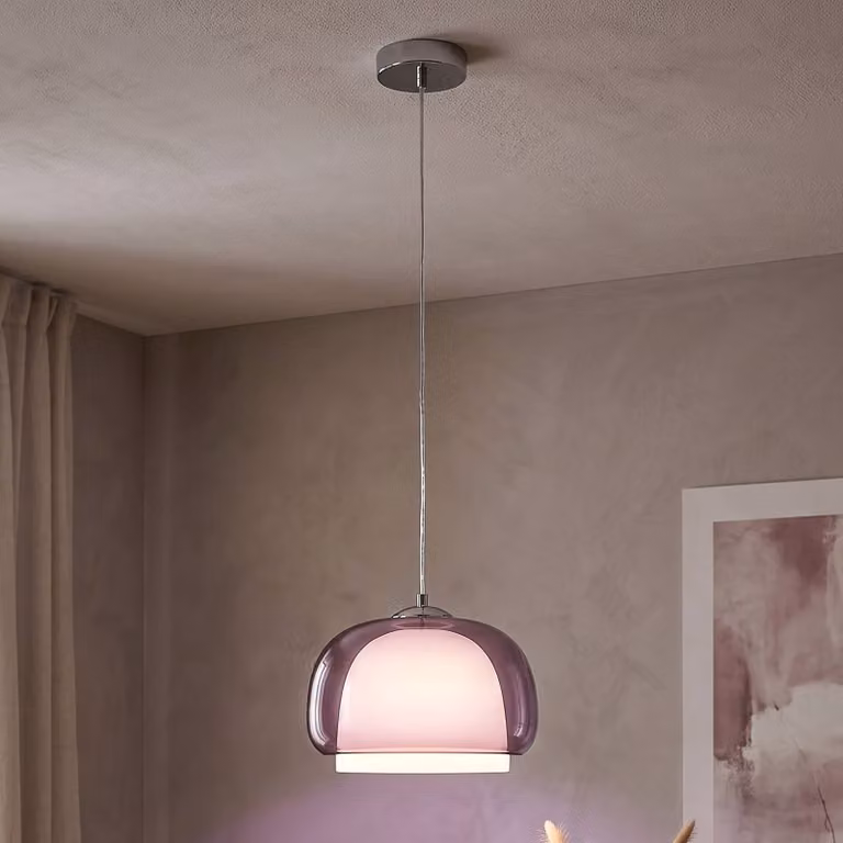 EGLO Lampada a sospensione Belomontejo, dimmerabile, Violetto / Fucsia / Rosa, Soggiorno / Sala da pranzo, Vetro, Giovanile, Lampada a sospensione