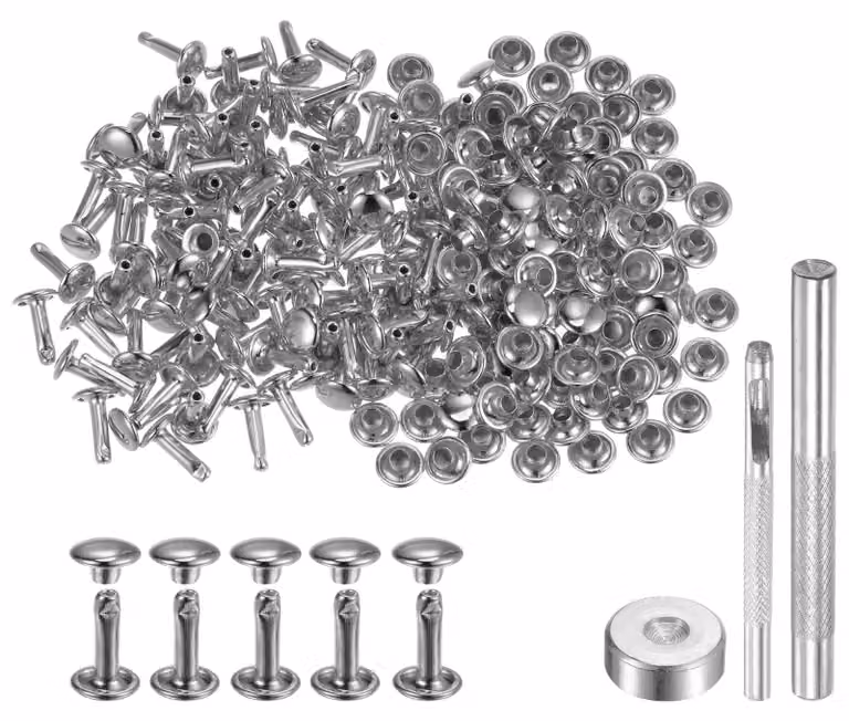 100 rivetti a testa doppia, 10x7 mm, in metallo, con strumento di installazione