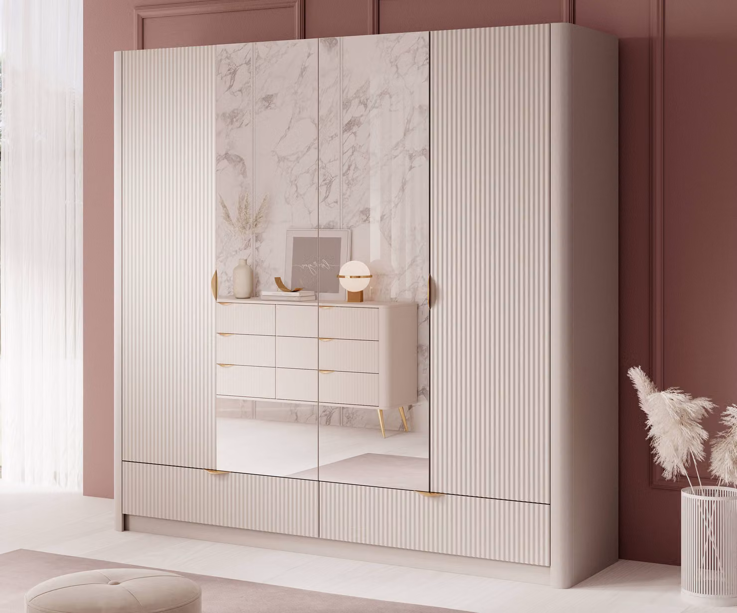 AX LIVING Armadio moderno Vespasia - Beige, larghezza 213 cm