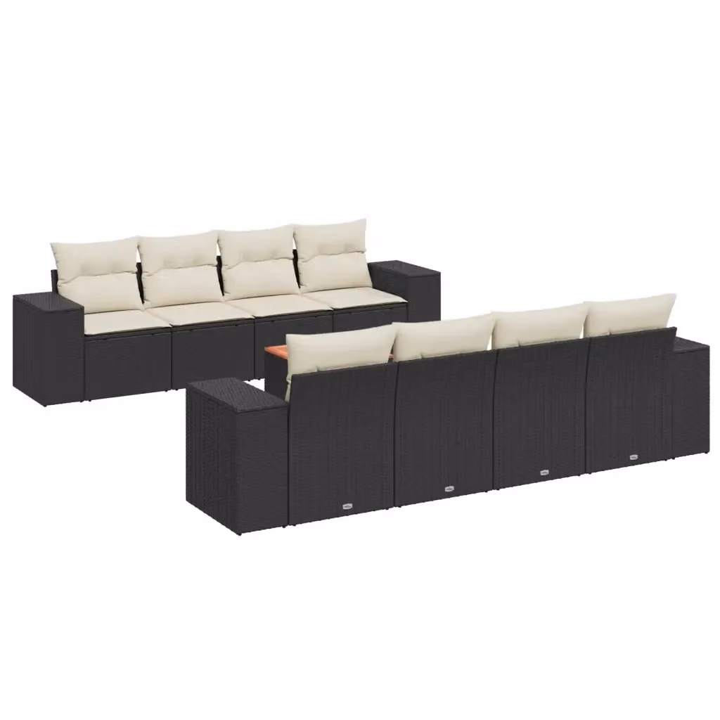 Set Divani da Giardino vidaXL 9 pz con Cuscini, Design Moderno a Forma di U, Colore Nero e Bianco con Struttura in Acciaio Verniciato a Polvere e Tessuto Resistente ai Raggi UV – 2