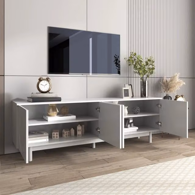 Mobile TV ULEVR 175x38x56 cm con 4 ante push-to-open e ripiani regolabili, bianco