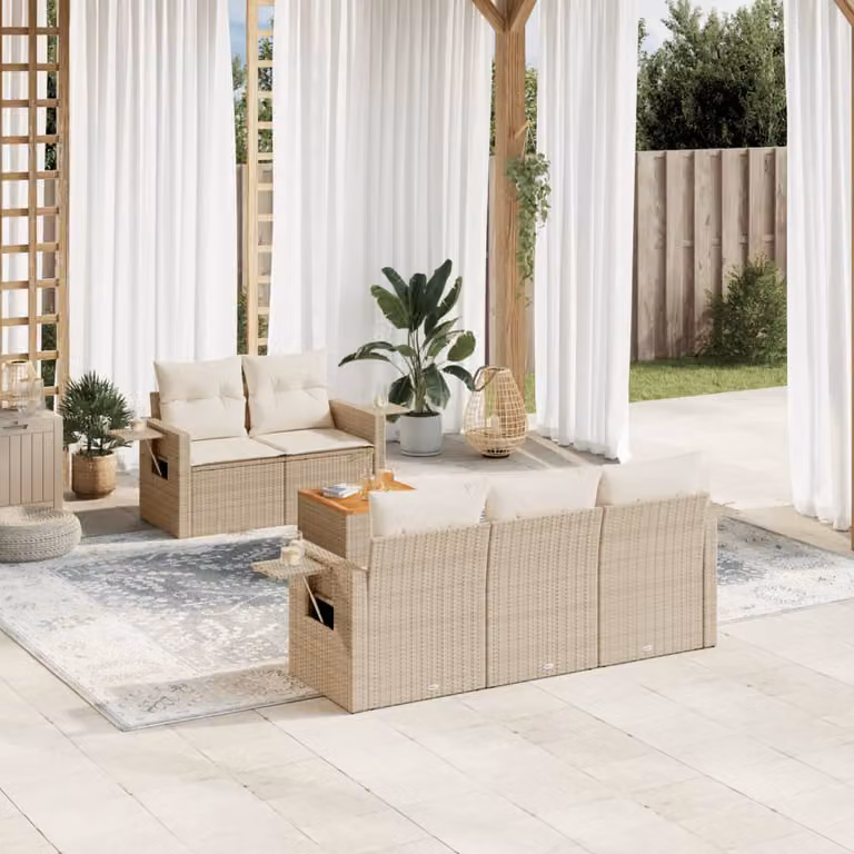 Set Divano da Giardino 6 pz vidaXL in Polyrattan Beige con Cuscini e Tavolino da Caffè