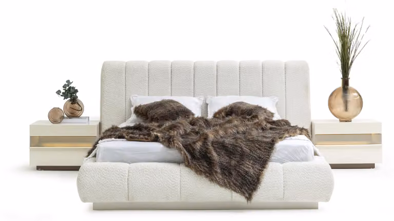 Set di 3 pezzi in beige – Letto con 2 comodini, elegante e confortevole