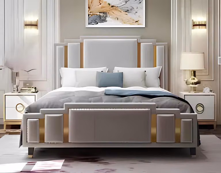Bett Polster Design Luxus Metall Doppel Hotel Betten Ehe Schlaf Zimmer Textil