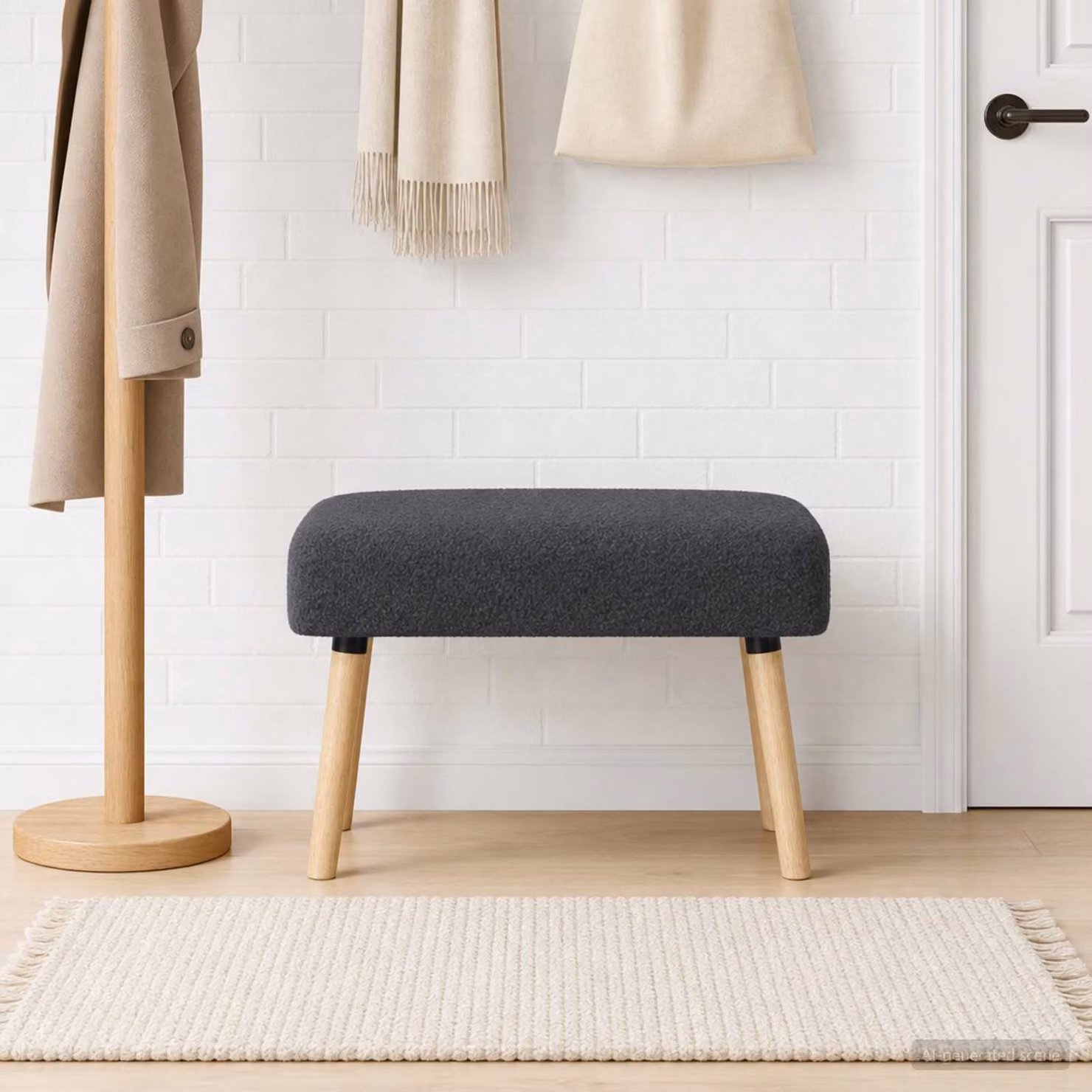 Panchina moderna vidaXL in tessuto bouclé grigio con struttura in legno, L 60 x P 40 x H 45 cm