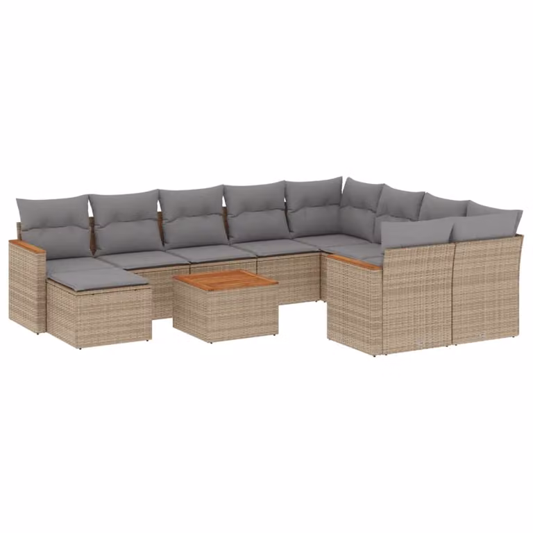 Set Divani da Giardino 11 pz con Cuscini Beige in Polyrattan