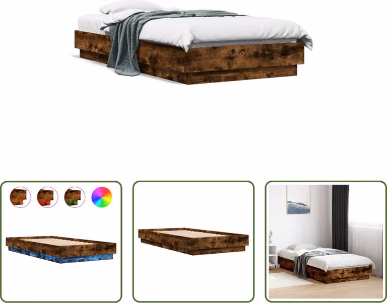 The Living Store Struttura letto con LED in rovere fumé 75x190 cm