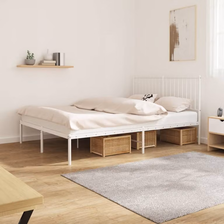 The Living Store Struttura letto con testiera in metallo bianco 140x200 cm
