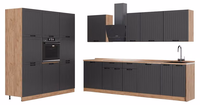 Cucina componibile Vicco Fame-Line Grigio scuro/Rovere dorato 460 cm senza piano di lavoro, Model 63792