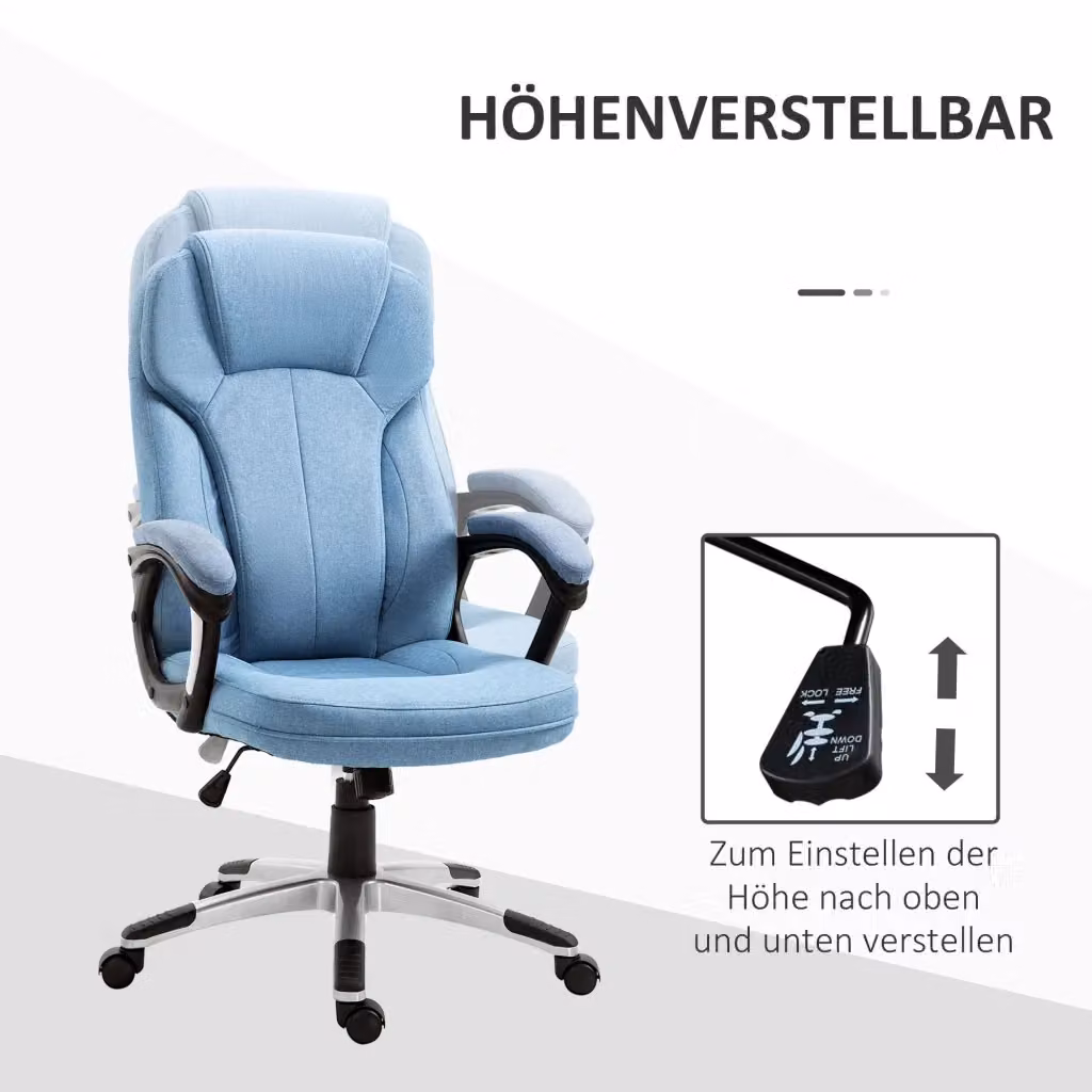 Sedia da ufficio ergonomica OKWISH blu con schienale alto, funzione oscillante, rotazione a 360 gradi e braccioli, L/P/H: 120 x 66 x 135 cm – 2