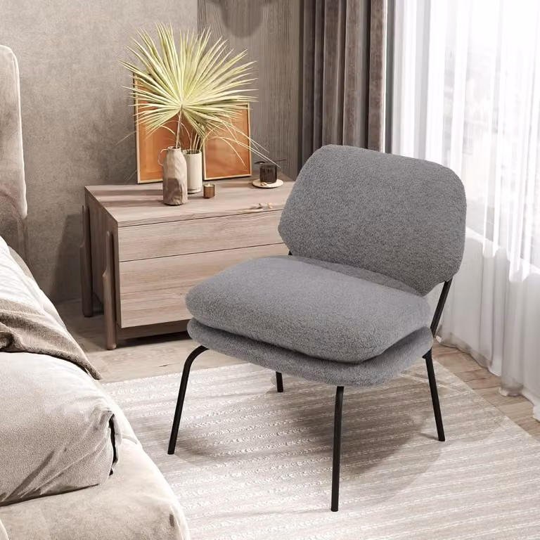 Poltrona da salotto moderna Costway in tessuto di peluche grigio con design a tub e senza braccioli