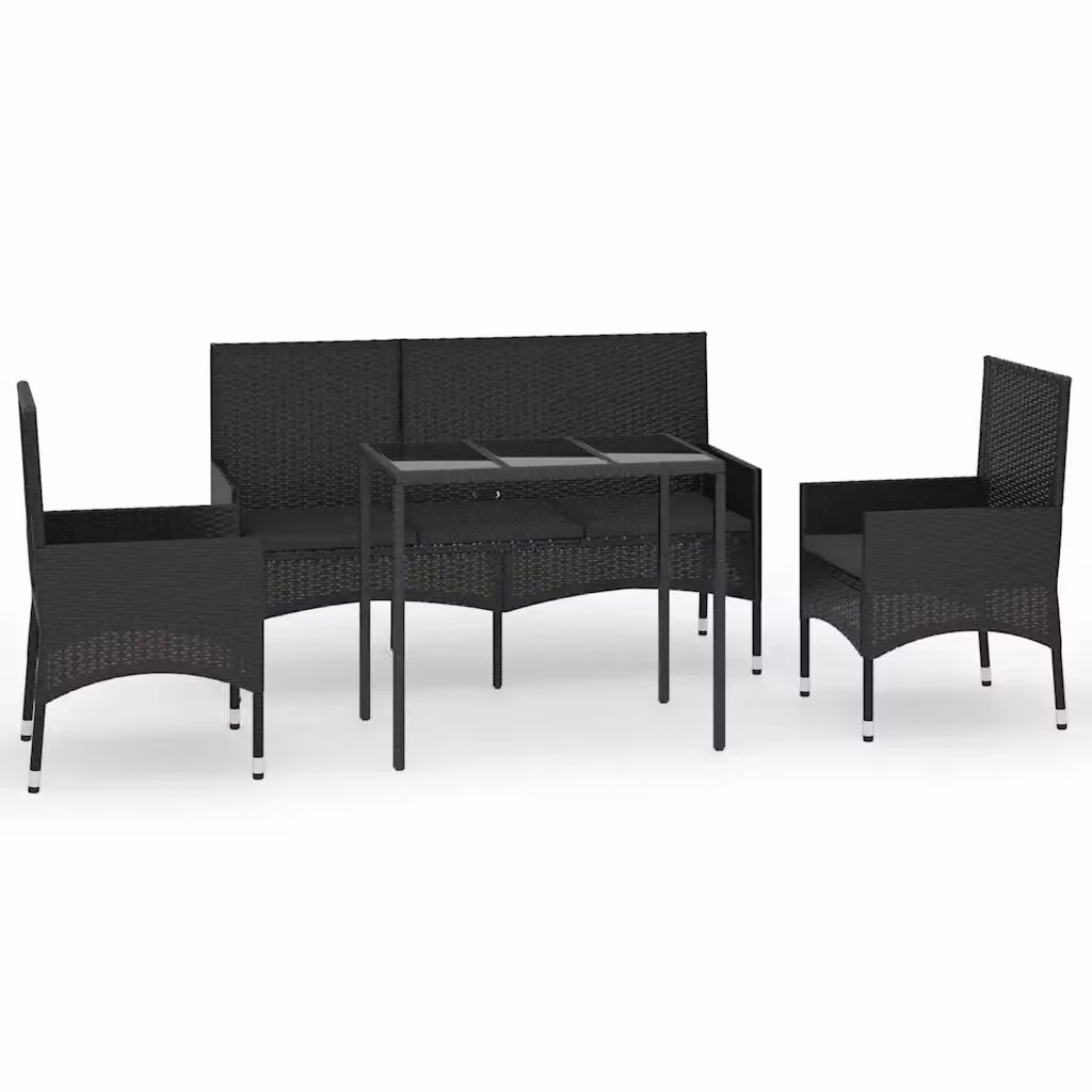 Set da giardino moderno vidaXL composto da 4 pezzi in polyrattan nero con cuscini e tavolino da esterno – 2