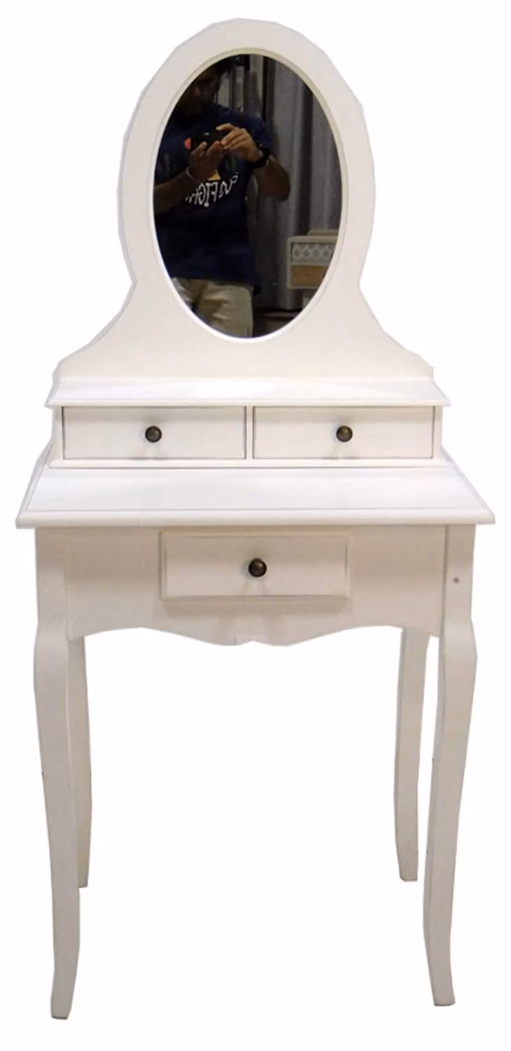 Comò da trucco con specchio, in legno naturale, dimensioni 60x40x136 cm