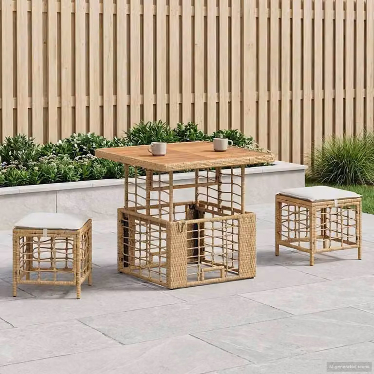 Maison Exclusive - Set da pranzo per esterno, 3 pezzi, colori: naturale e bianco