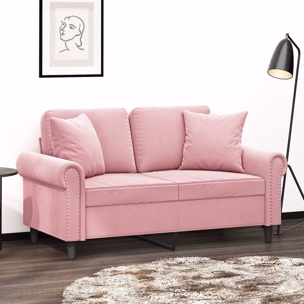 vidaXL Divano a 2 Posti Moderno in Velluto Rosa con Cuscini e Struttura in Metallo L: 152 cm, P: 80 cm, H: 77 cm