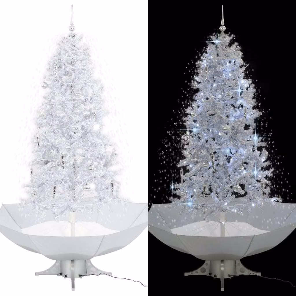 The Living Store Albero di Natale innevato con base a ombrello bianco 190 cm