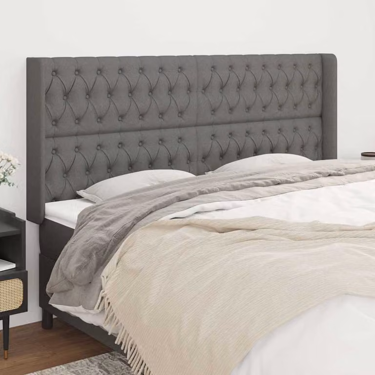 Testiera ad orecchio vidaXL in tessuto grigio con struttura in legno L: 203 cm, P: 16 cm, H: 118/128 cm