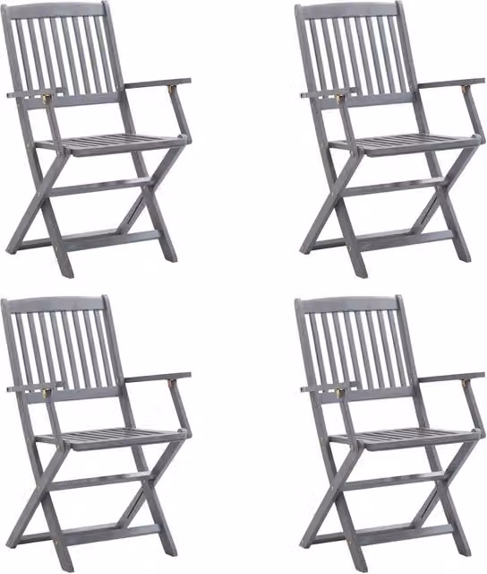 Set di 4 sedie da giardino pieghevoli in legno di acacia con cuscini per esterno