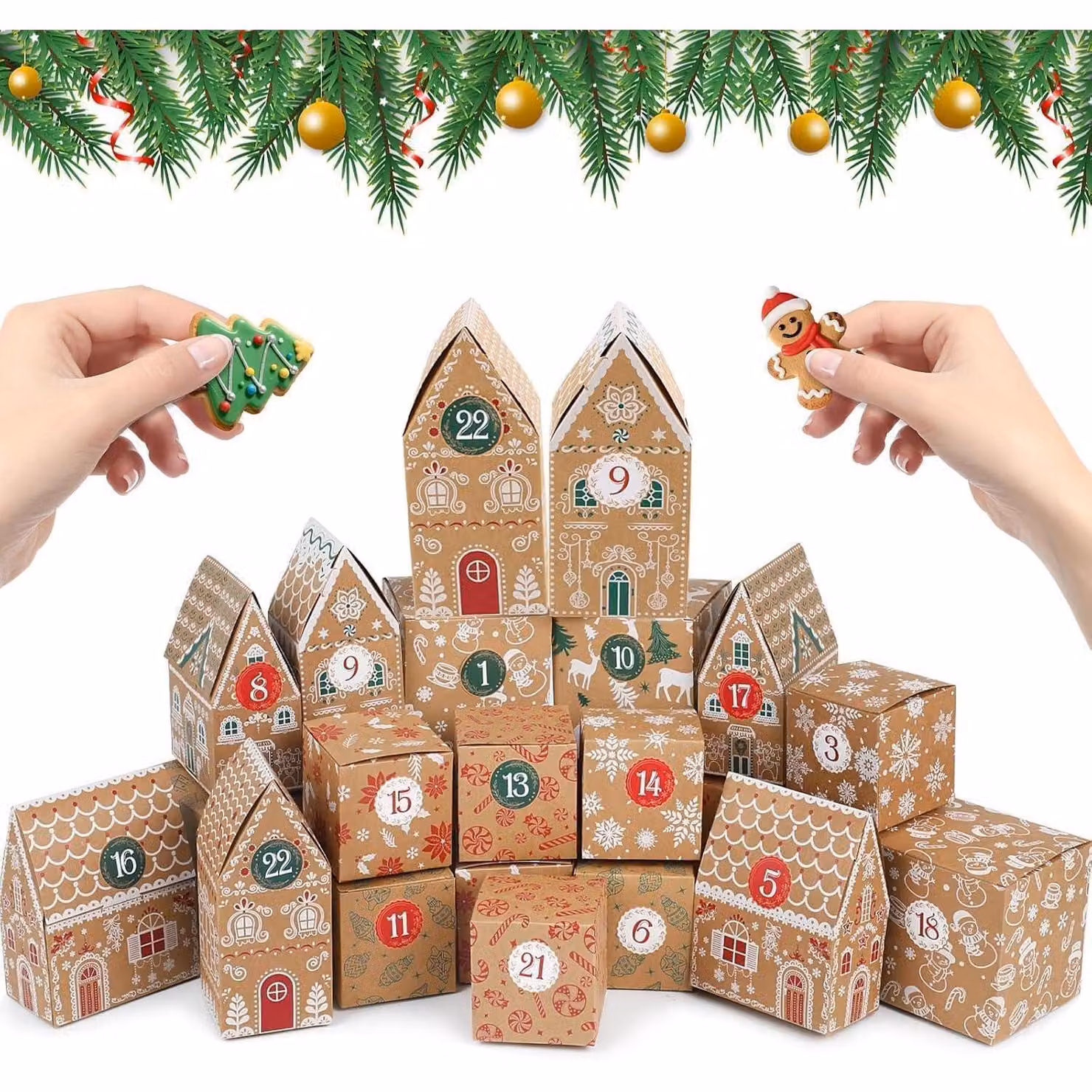 Calendario dell'Avvento da riempire, set da 24 pezzi, carta kraft, colore marrone, 7,5 cm