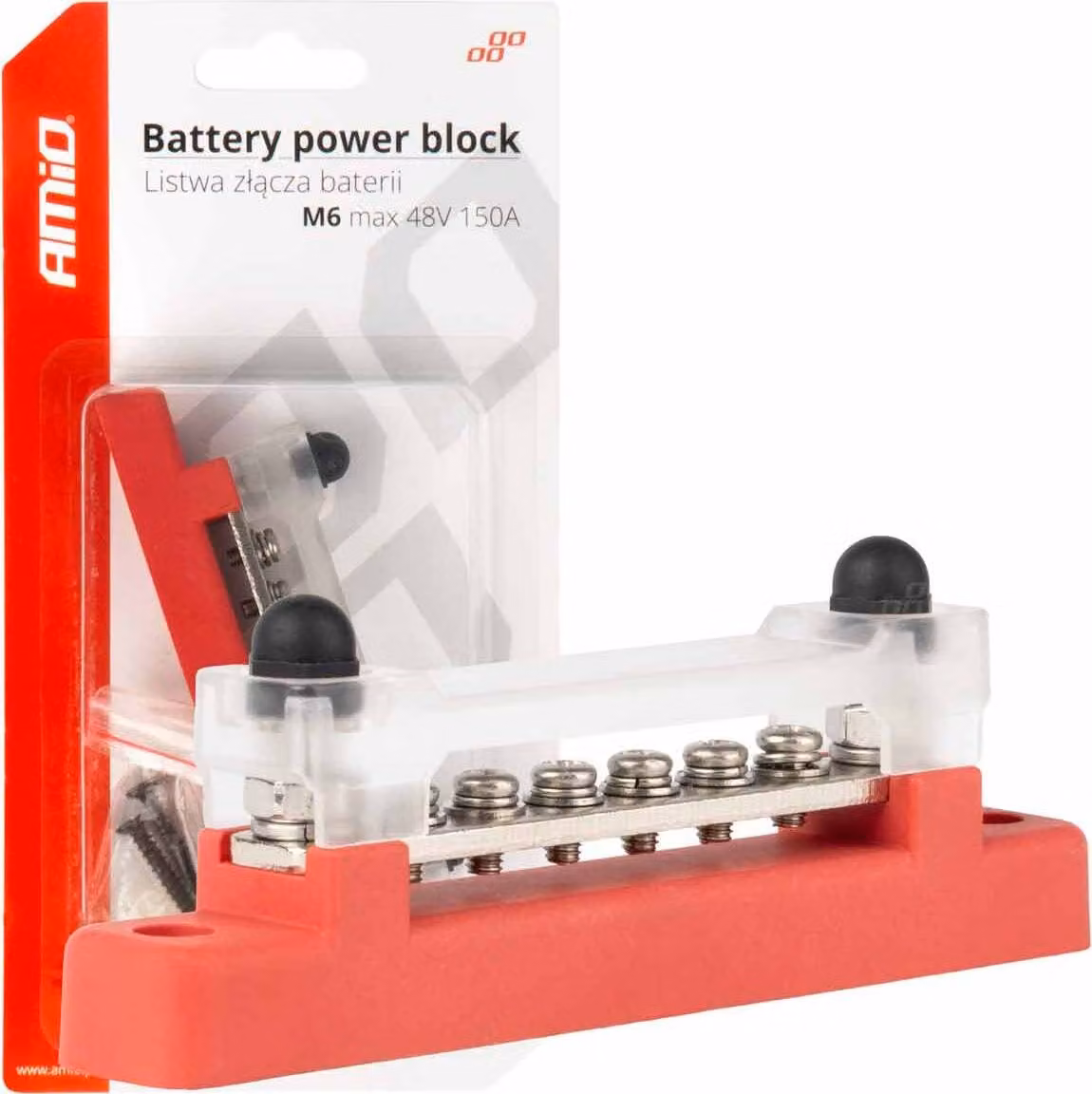 Barra di distribuzione terra plus M6 12V - 48V 150A AMIO-03810