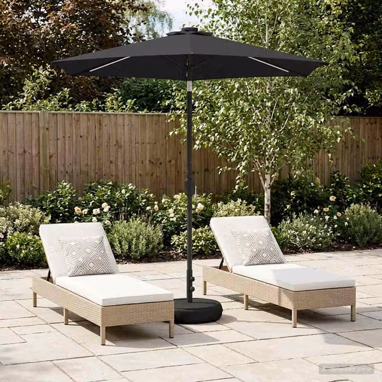 Parasol da giardino vidaXL con luci LED e base in poliestere, colore antracite o nero, L: 230 cm x P: 230 cm