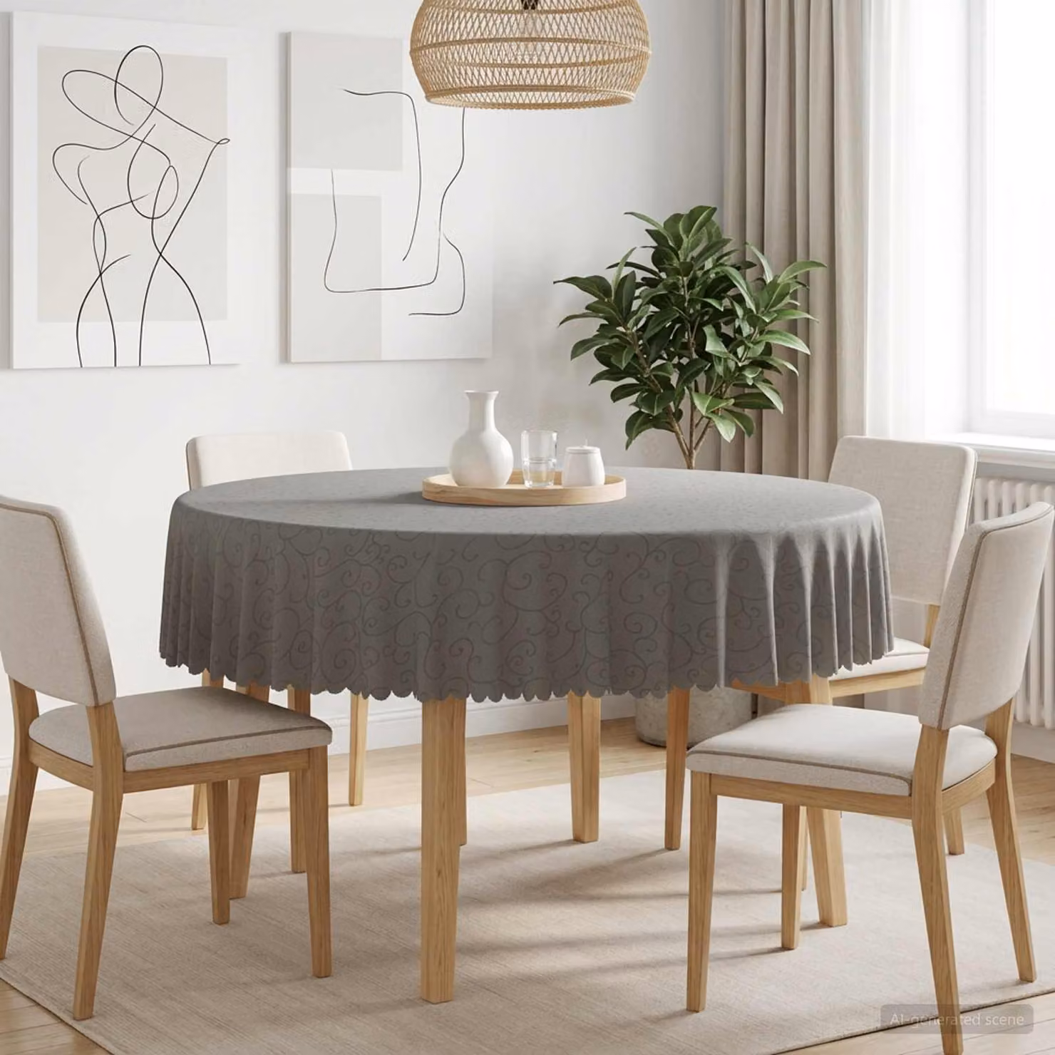 Set di 5 tovaglie rotonde vidaXL in jacquard poliestere, colore grigio, Ø 160 cm, idrorepellenti e lavabili in lavatrice