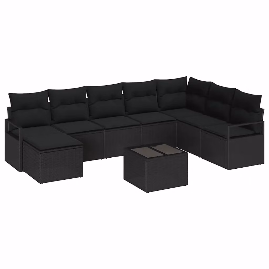 Set di divani da giardino vidaXL in rattan nero con cuscini e tavolino da esterno 9 pezzi – 2