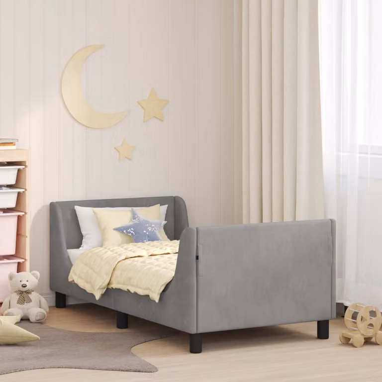 Struttura letto per bambini vidaXL con testata in velluto grigio, L 160 x P 80 x H 86 cm
