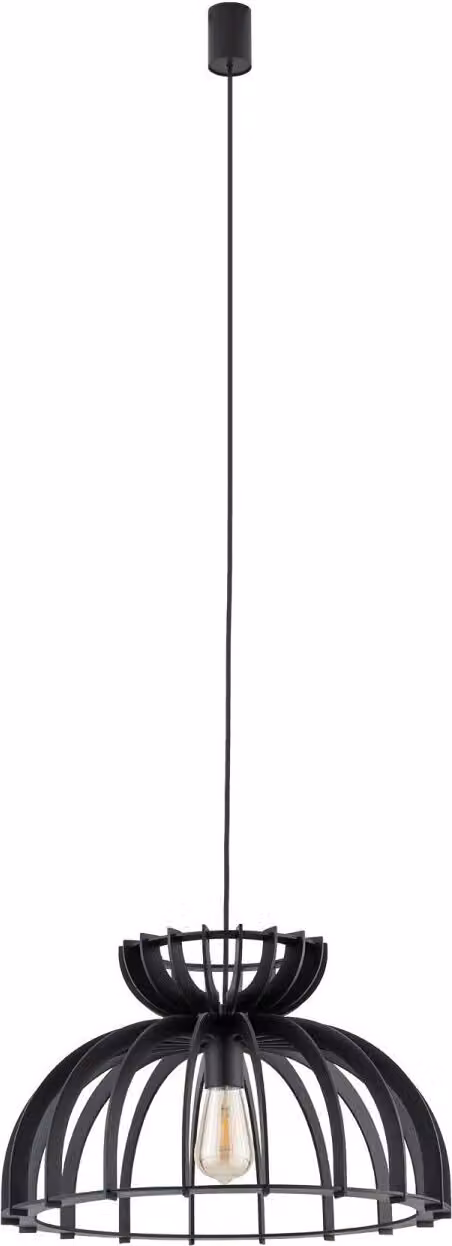 Lampada a sospensione metallo legno E27 rotonda Ø 48 cm H: max. 160 cm nero Lampada a sospensione scandinava