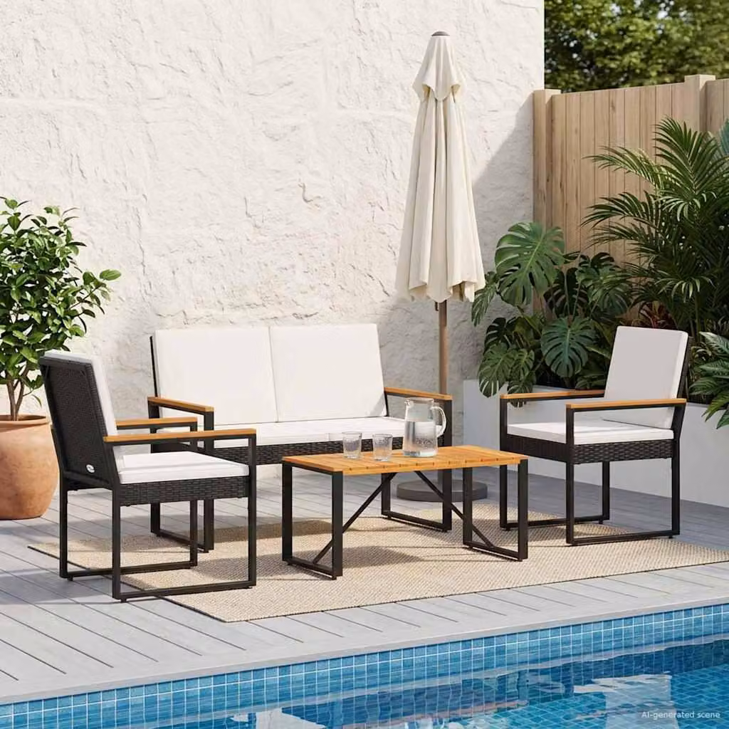 Maison Exclusive - Set di mobili da giardino, 4 pezzi, in rattan sintetico nero e crema
